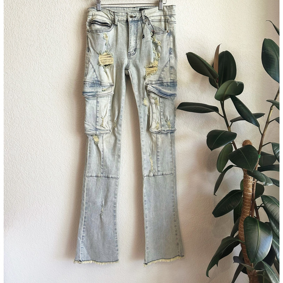 Rockstar Other - Rockstar Original Slim Cargo Stacked Flare‎ Stretch Jeans 30X36 Y2K Streetwear